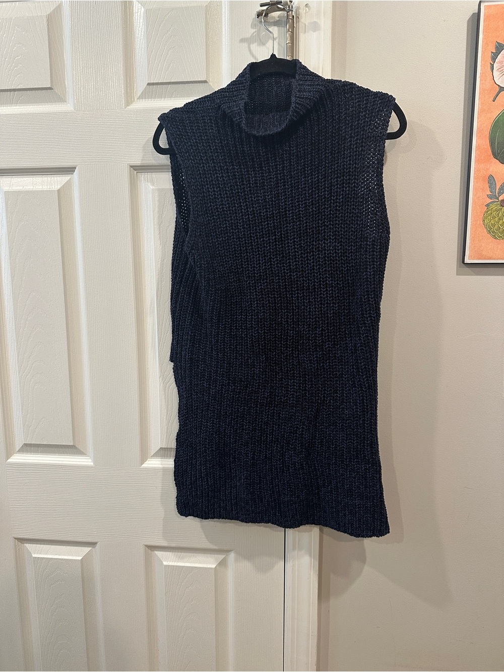 Sleeveless Turtleneck Knit Tunic - Dark blue/navy